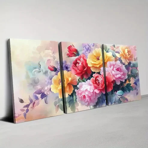 3pcs Modern Farmhouse Style Colorful Flowers Wall Art Canvas Unframed - High Quality Print 100% Australian Made Wall Canvas