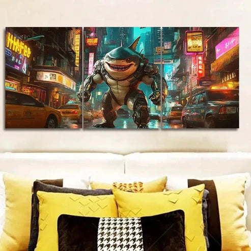 3pcs Shark Warrior Wall Art Set Canvas Unframed - High Quality Print 100% Australian Made Wall Canvas