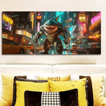 3pcs Shark Warrior Wall Art Set Canvas Unframed - High Quality Print 100% Australian Made Wall Canvas