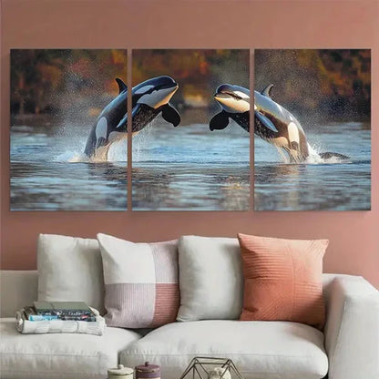 3pcs Orca Leaping Killer Whales in Ocean Sea Wall Art Canvas Unframed - High Quality Print 100% Australian Made Wall Canvas