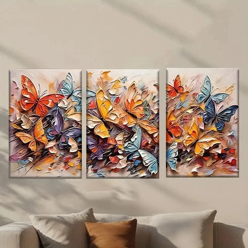 3pcs Painting of Colorful Butterflies Wall Art Set Canvas Framed 50x70cm - High Quality Print 100% Australian Made Wall Canvas Ready to Hang