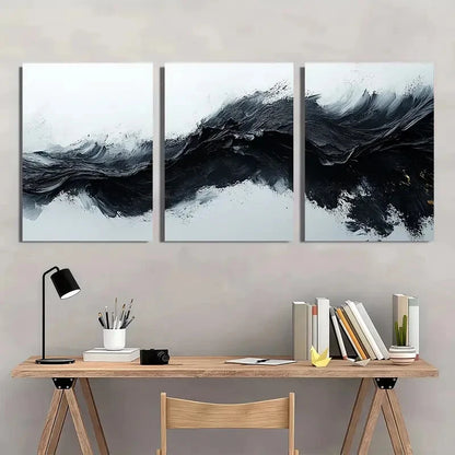 3pcs Abstract Black and White Minimalist Textured Metal Print Ready to Hang Art
