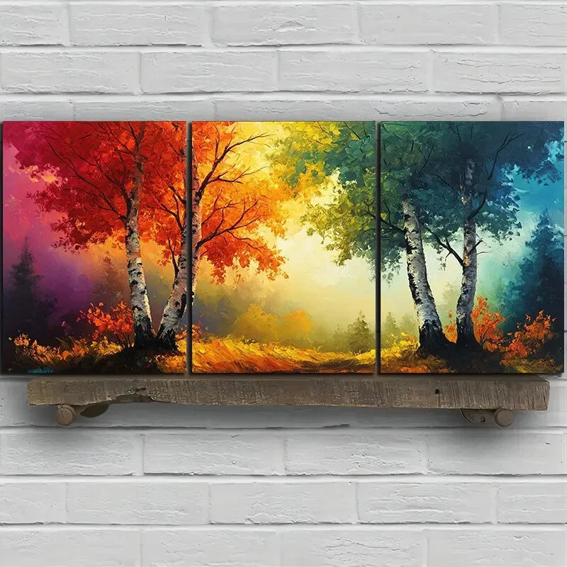 3pcs Painting Colorful Trees Modern Metal Print Ready to Hang Art - Bella Home Decor