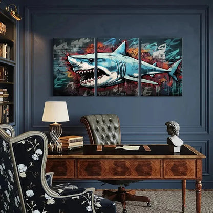3pcs Shark Street Graffiti Style Urban Art Metal Print Ready to Hang Art - Bella Home Decor