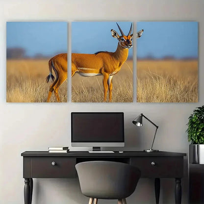 3pcs Wild Brown Antelope Illustration Metal Print Ready to Hang Art - Bella Home Decor