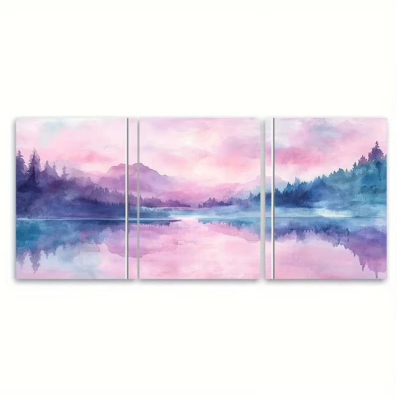 3pcs Abstract Watercolor Landscape Painting Metal Print Ready to Hang Art - Bella Home Decor