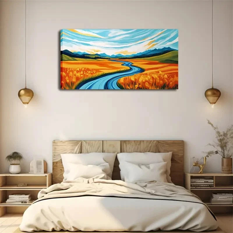 Winding River Landscape Wall Art Canvas Office Home Room Framed 120x60cm