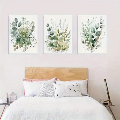 3pcs Mint Green & Beige Bohemian Botanical Metal Print Ready to Hang Art