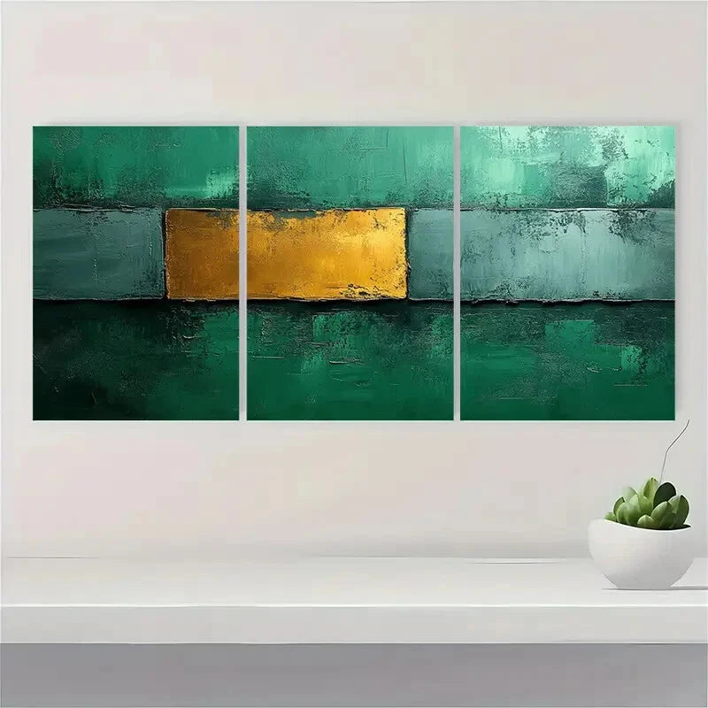 3pcs Green Minimalist Abstract Painting Metal Print Ready to Hang Art - Bella Home Decor