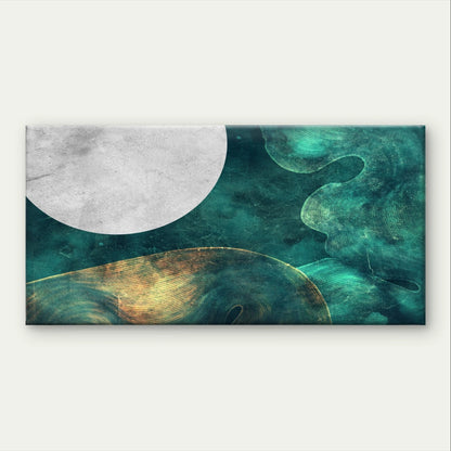 Teal and Gold Abstract Moon Landscape Wall Art Canvas Office Home Framed 120x60cm