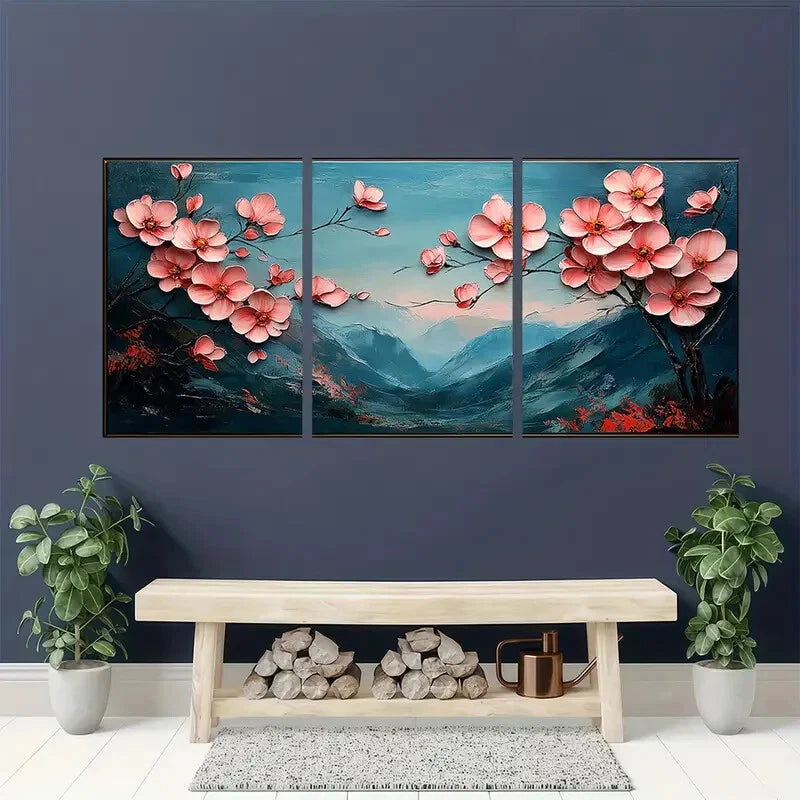 3pcs Abstract Mountain and Flower Design Metal Print Ready to Hang Art - Bella Home Decor