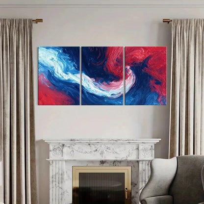 3pcs Abstract Art Red Blue White Waves Poster Metal Print Ready to Hang Art - Bella Home Decor