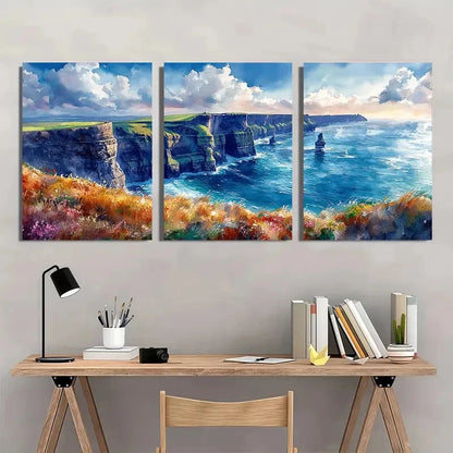 3pcs OBriens Tower Painting Ireland Watercolor Metal Print Ready to Hang Art - Bella Home Decor