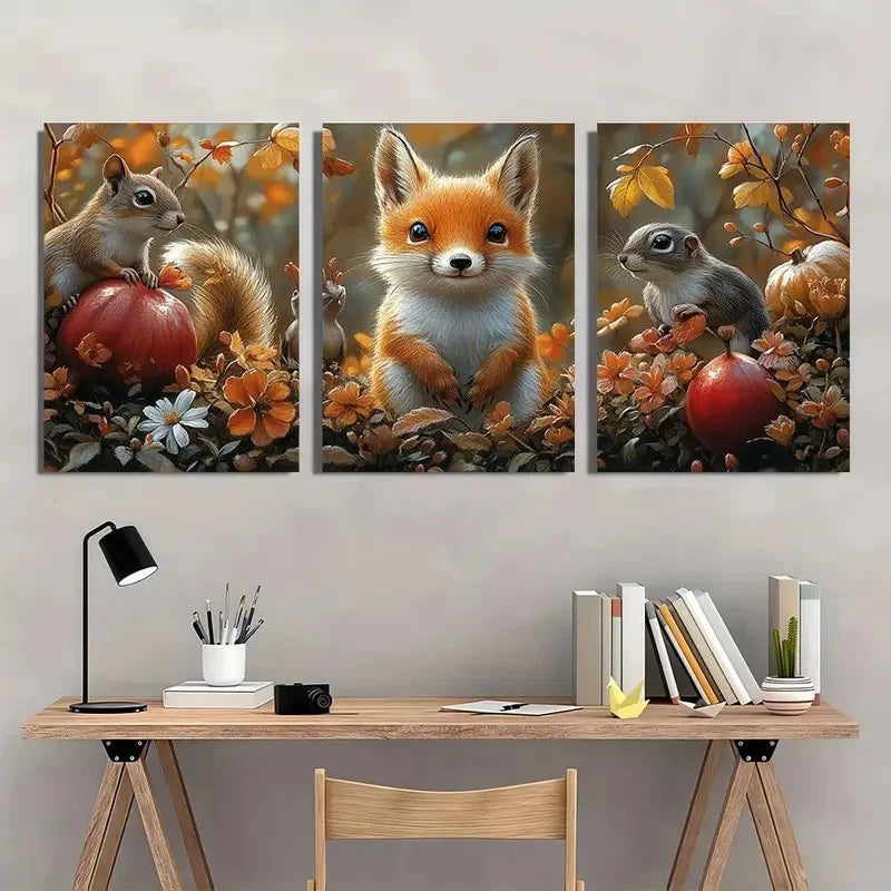 3pcs Animal Convention Fox Birds Squirrel Metal Print Ready to Hang Art - Bella Home Decor
