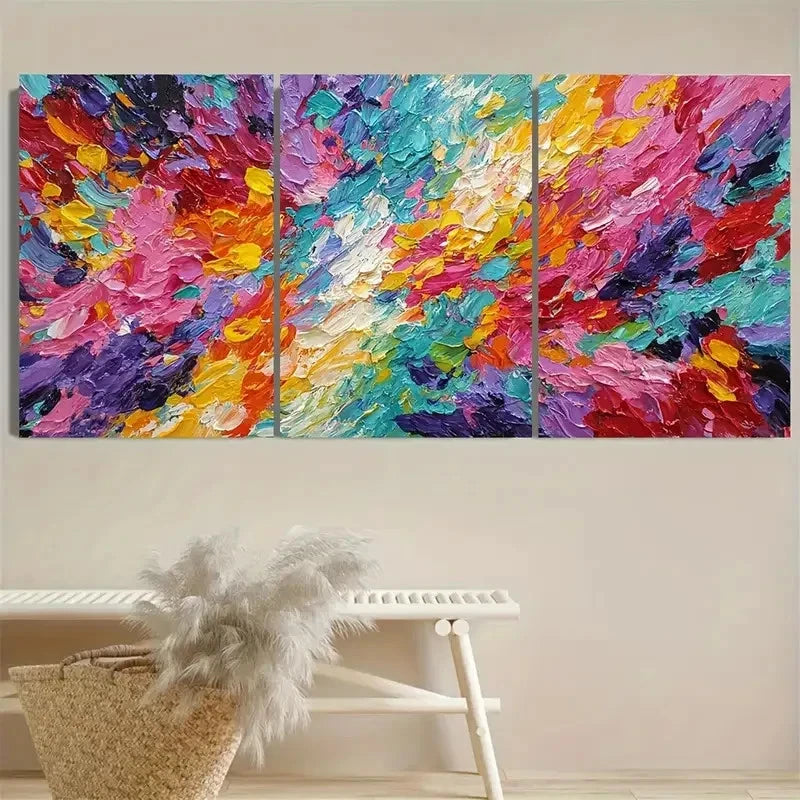 3pcs Colorful Impasto Vibrant Modern Art Wall Art Set Canvas Framed 60x90cm - High Quality Print 100% Australian Made Wall Canvas Ready to Hang - Bella Home Decor