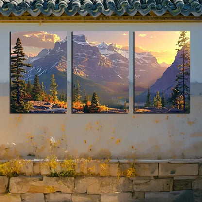 3pcs Verdant Plain Is Situated Between Mountains Metal Print Ready to Hang Art - Bella Home Decor