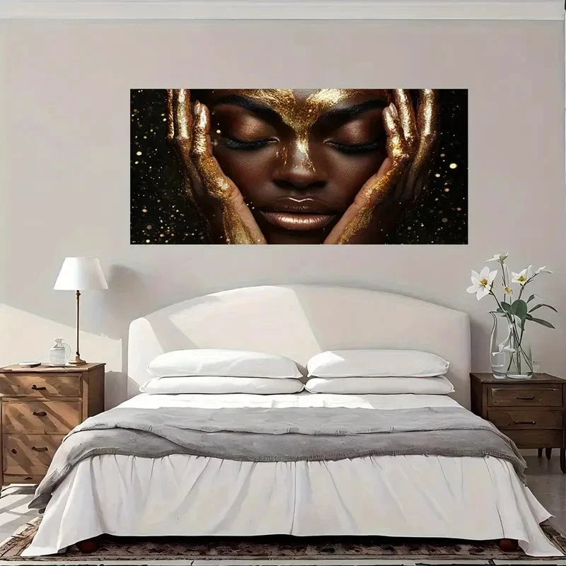 Golden Glamour Face Wall Art Canvas Office Home Room Framed 120x60cm