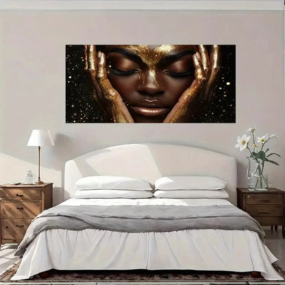 Golden Glamour Face Wall Art Canvas Office Home Room Framed 120x60cm