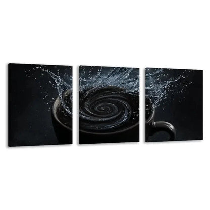 3pcs A Black Coffee cup with Water Splashing  Wall Art Set Canvas Framed 60x90cm - High Quality Print 100% Australian Made Wall Canvas Ready to Hang - Bella Home Decor