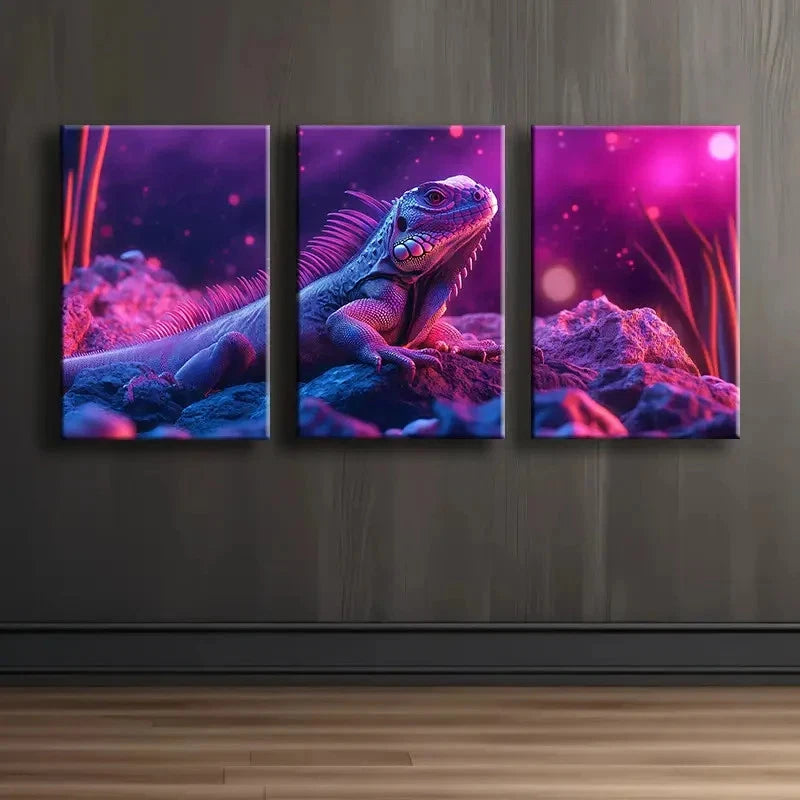 3pcs Lizard Illustration Modern Painting Wall Art Set Canvas Framed 40x60cm - High Quality Print 100% Australian Made Wall Canvas Ready to Hang