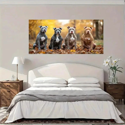 Four Pit Bulls In Autumn Wall Art Canvas Office Home Room Framed 120x60cm