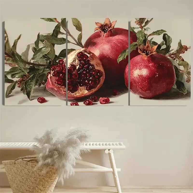 3pcs Pomegranate Botanical Kitchen Wall Art Set Canvas Framed 40x60cm - High Quality Print 100% Australian Made Wall Canvas Ready to Hang