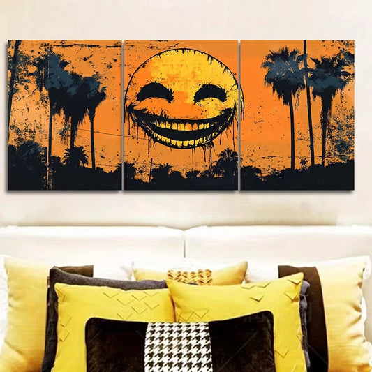 3pcs Smiling Face, Yellow Sun In The Sky Metal Print Ready to Hang Art