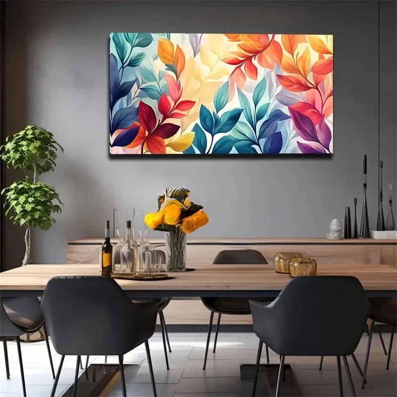 Vibrant Minimalist Design Leaf Wall Art Canvas Office Home Room Framed 120x60cm