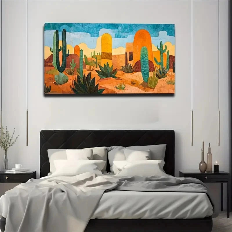 Abstract Cactus Desert Lands Wall Art Canvas Office Home Room Framed 120x60cm