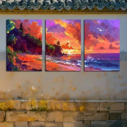 3pcs Vibrant Beach Sunset Scenery Metal Print Ready to Hang Art - Bella Home Decor