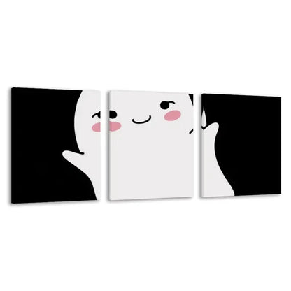 3pcs A Cute Little Ghost Says Boo Canvas Wall Art Set Canvas Framed 60x90cm - High Quality Print 100% Australian Made Wall Canvas Ready to Hang - Bella Home Decor