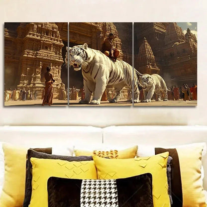 3pcs Paintings Featuring a White Tiger Wall Art Set Canvas Framed 40x60cm - High Quality Print 100% Australian Made Wall Canvas Ready to Hang