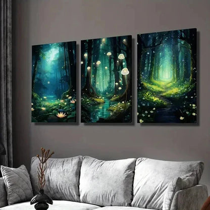 3pcs Fantasy Magic Landscape of a Stream Wall Art Canvas Unframed - High Quality Print 100% Australian Made Wall Canvas