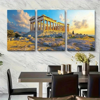 3pcs Ancient Athens Acropolis Scenic Perfect Wall Art Set Canvas Framed 50x70cm - High Quality Print 100% Australian Made Wall Canvas Ready to Hang - Bella Home Decor