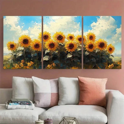 3pcs Vibrant Sunflower Impasto Floral Illustration Metal Print Ready to Hang Art