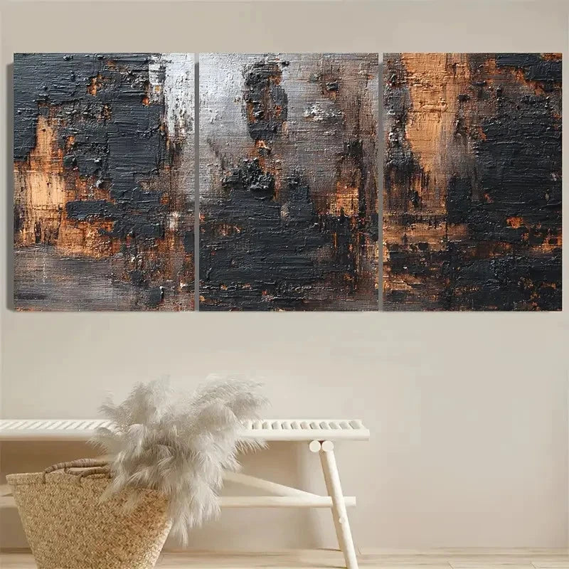 3pcs Black and Brown Wabi Sabi Minimalist Wall Art Set Canvas Framed 50x70cm - High Quality Print 100% Australian Made Wall Canvas Ready to Hang - Bella Home Decor
