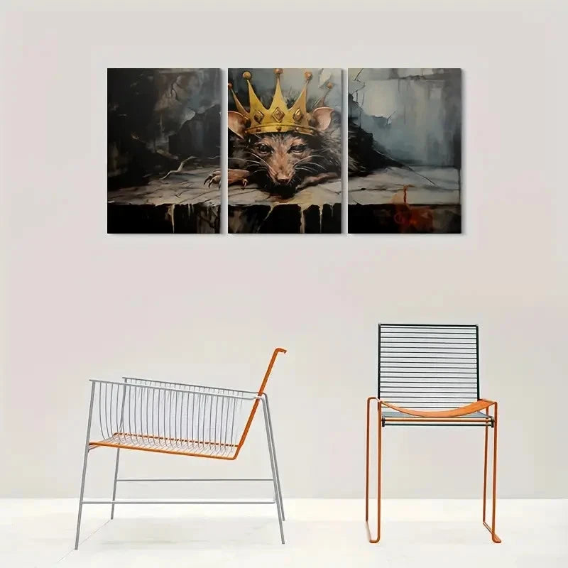 3pcs Golden Crowned Rat Animal Painting Metal Print Ready to Hang Art - Bella Home Decor