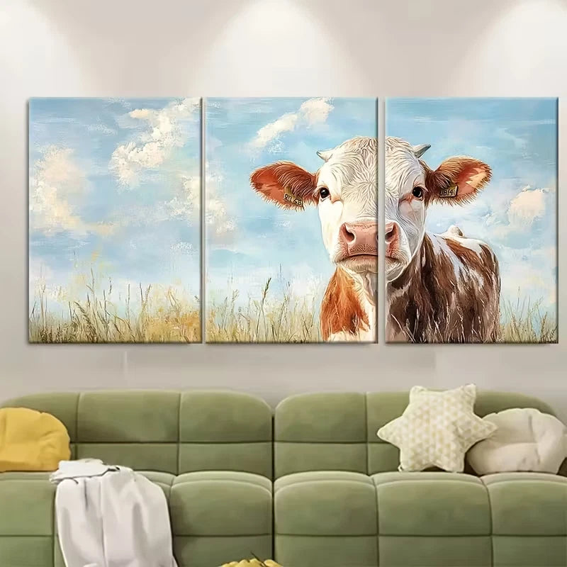 3pcs Cheerful Cow Watercolor Metal Print Ready to Hang Art - Bella Home Decor