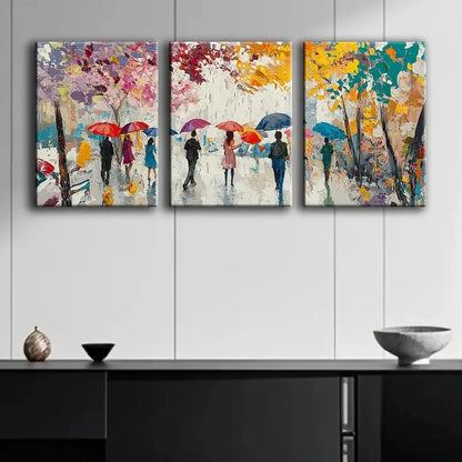 3pcs Colorful Rainy Street Scenes Paintings Metal Print Ready to Hang Art - Bella Home Decor