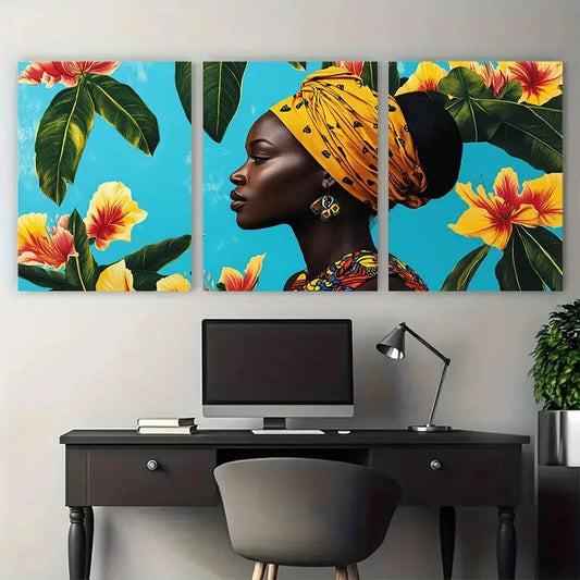 3pcs Abidjan Ivory Coast Travel Floral Design Wall Art Set Canvas Framed 40x60cm - High Quality Print 100% Australian Made Wall Canvas Ready to Hang