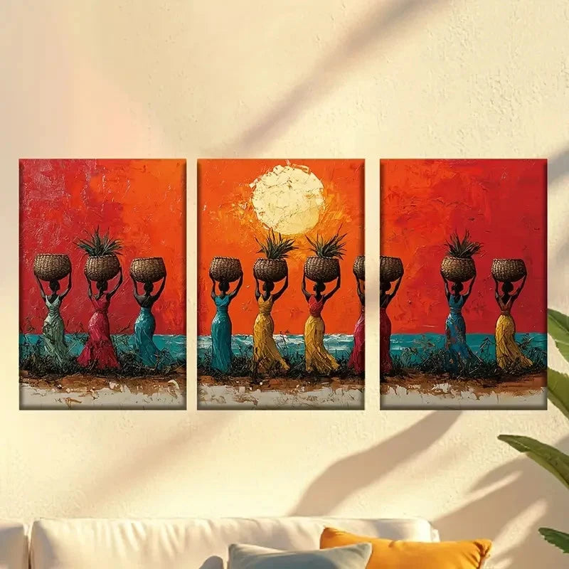 3pcs African women dancing 60x90cm - High Quality Print 100% Australian Made Wall Canvas Ready to Hang - Bella Home Decor