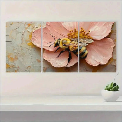 3pcs Honey Bee Yellow Sweet Bumblebee Perfect Wall Art Set Canvas Framed 60x90cm - High Quality Print 100% Australian Made Wall Canvas Ready to Hang - Bella Home Decor