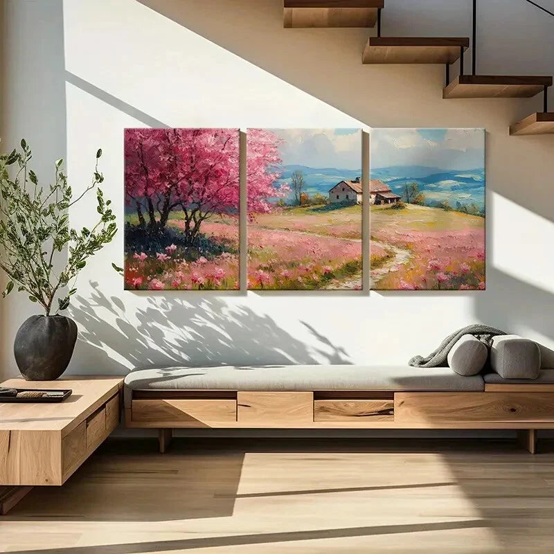 3pcs Spring Blossom Landscape Rustic Cottage Metal Print Ready to Hang Art - Bella Home Decor