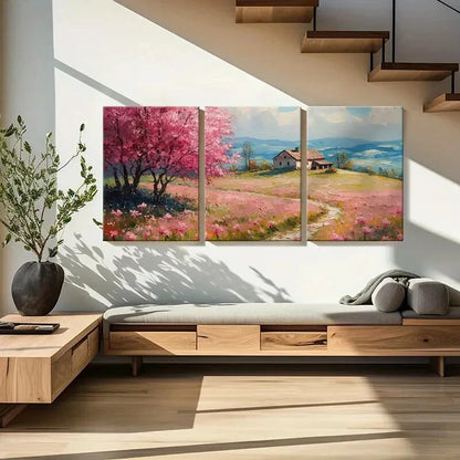3pcs Spring Blossom Landscape Rustic Cottage Metal Print Ready to Hang Art - Bella Home Decor