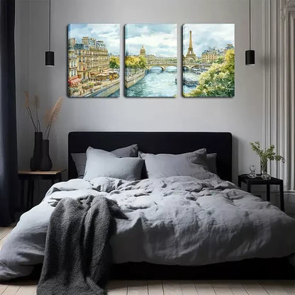 3pcs Paris Tower Below The City Scenery Wall Art Canvas Unframed - High Quality Print 100% Australian Made Wall Canvas