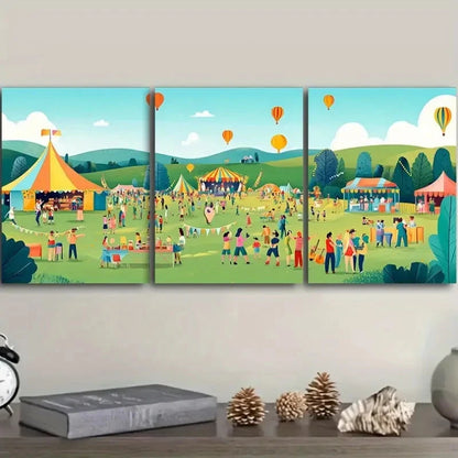 3pcs Depicting an Outdoor Music Festival Wall Art Set Canvas Framed 50x70cm - High Quality Print 100% Australian Made Wall Canvas Ready to Hang - Bella Home Decor