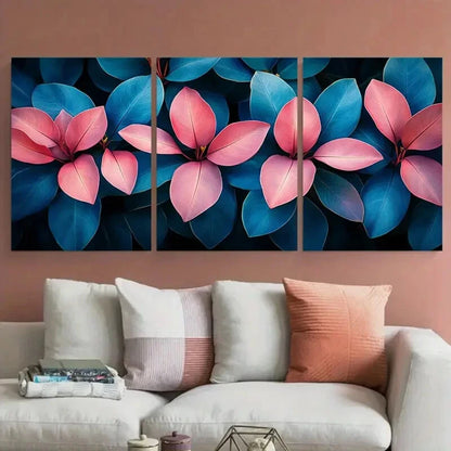 3pcs Tropical Jungle Foliage Pink Blue Teal Leaves Metal Print Ready to Hang Art - Bella Home Decor