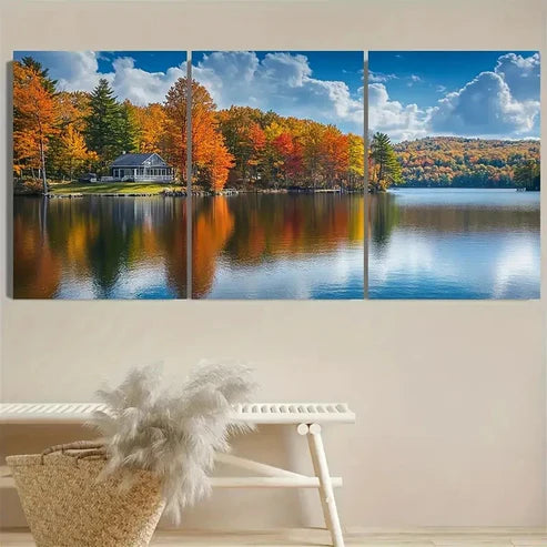 3pcs Great East Lake New Hampshire Lake Wall Art Set Canvas Unframed - High Quality Print 100% Australian Made Wall Canvas - Bella Home Decor
