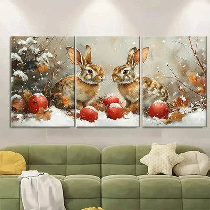 3pcs Two Rabbits Watercolour RT  Wall Art Set Canvas Framed 40x60cm - High Quality Print 100% Australian Made Wall Canvas Ready to Hang