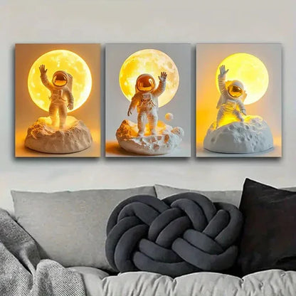 3pcs Toy Astronauts on the Moon Wall Art Set Canvas Unframed - High Quality Print 100% Australian Made Wall Canvas